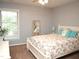 Bedroom features a patterned comforter, window and a mirror in the corner at 8712 Attingham Dr, Raleigh, NC 27615