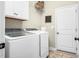 Convenient laundry room featuring modern washer and dryer with storage cabinets at 93 Fallingbrook Dr, Kenly, NC 27542
