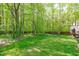 Large, green backyard featuring mature trees that create a serene natural setting at 107 Candy Apple Ct, Cary, NC 27513