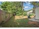 View of the home's backyard featuring a wooden fence, lawn, and some trees at 1832 Elkpark Dr, Raleigh, NC 27610