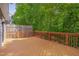 Stained back deck with a wooded view that provides privacy and natural views at 225 Bay Dr, Cary, NC 27511