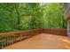 Stained deck with a beautiful view of the wooded back yard and plenty of privacy at 225 Bay Dr, Cary, NC 27511