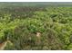 High angle view of a red roofed house surrounded by a lush, dense forest at 2917 Ericka Dr, Hillsborough, NC 27278