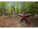 Rustic gate with decorative star detail, adding charm to the wooded property entrance at 2917 Ericka Dr, Hillsborough, NC 27278