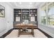 Well-appointed home office featuring custom built-in shelving and an ergonomic workspace for productivity at 3215 Bellamy Ridge Dr, Apex, NC 27523