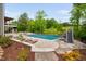 Swimming pool featuring a slide and lounge chairs surrounded by a lush green yard at 3215 Bellamy Ridge Dr, Apex, NC 27523