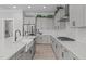 This spacious gray kitchen features modern appliances, and an island with countertop seating at 400 Chickasaw Plum Dr, Holly Springs, NC 27540