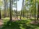 Picturesque backyard with a gentle slope leading to the water, framed by mature trees and manicured lawn at 4521 Briarglen Ln, Holly Springs, NC 27540