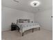 Comfortable main bedroom featuring carpeted floors, fan, and a walk-in closet at 473 Lavatera Dr, Wendell, NC 27591