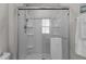 Enclosed glass shower with a towel bar and fixtures at 473 Lavatera Dr, Wendell, NC 27591
