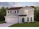 Charming two-story home features a two-car garage, gray siding, and a well-manicured lawn at 7008 Peppermill Way, Rocky Mount, NC 27804