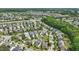A high aerial view of a vibrant neighborhood featuring well-maintained homes and lush green landscaping at 704 Moonbeam Dr, Raleigh, NC 27603