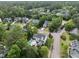 Aerial view showcases a backyard pool nestled in a lush, green neighborhood at 101 Conway Ct, Cary, NC 27513