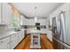 Bright kitchen with white cabinets, stainless steel appliances, and an island, creating a clean and functional cooking space at 101 Conway Ct, Cary, NC 27513