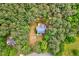 Aerial view of the home surrounded by lush trees at 123 Alan Ln, Clayton, NC 27520