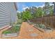 Backyard garden space featuring raised garden beds, crushed stone ground cover and stepping stones at 1427 Bungalow Ave, Durham, NC 27703