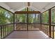 Screened porch with vaulted ceiling, fan, and ample space for outdoor lounging and enjoying nature at 1532 Cone Ave, Apex, NC 27502