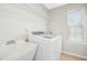 Efficient laundry room features a modern washer and utility sink with a bright window and shelving at 1557 Tice Hurst Ln, Apex, NC 27502