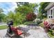 Outdoor patio with stone flooring, seating, a grill, and beautiful landscaping at 1603 Hermitage Ct, Durham, NC 27707