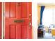 Close-up of a red front door with a vintage mail slot and shiny hardware, adding character and charm at 1603 Hermitage Ct, Durham, NC 27707