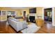 Bright living room featuring hardwood floors, plush rug and fireplace at 1603 Hermitage Ct, Durham, NC 27707