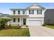 Charming two-story home with white siding, black shutters, and attached garage at 176 Belleforte Park Cir, Garner, NC 27529