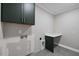 Unfinished laundry room showing a dark green cabinet and white marbled countertop at 1904 French Dr, Raleigh, NC 27612