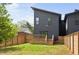 Spacious backyard with wooden fence, lush green grass and private wooden deck with stairs at 2325 Sheffield Rd # 102, Raleigh, NC 27610