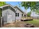 The backyard features a wooden deck, a small yard, privacy fence, a firepit, and access to the side door of the house at 2402 Cynthia Dr, Durham, NC 27704