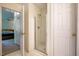 Bathroom featuring a glass enclosed shower and ensuite access at 244 Sweet Bay Pl, Carrboro, NC 27510