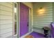 Close up on entryway with a purple door and decor at 244 Sweet Bay Pl, Carrboro, NC 27510