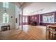 Open concept living room with hardwood floors and modern architectural details at 244 Sweet Bay Pl, Carrboro, NC 27510