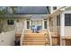 Staircase leads to deck with outdoor dining set and access to the main house with solar panels at 321 Nortwick Rd, Rolesville, NC 27571