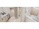 Modern bathroom with double sinks, white cabinets, and access to a walk-in closet at 334 Beacon Dr, Pittsboro, NC 27312