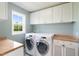 Functional laundry room equipped with a washer, a dryer, ample storage, and counter space at 3805 Euliss Rd, Burlington, NC 27215