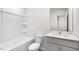 Bathroom featuring a tub/shower combo and a grey vanity at 404 Ember St, Sanford, NC 27330