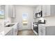 Modern kitchen featuring stylish white cabinets, stainless steel appliances, and efficient workspace at 404 Ember St, Sanford, NC 27330