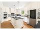 This open kitchen features an island, stainless appliances, and white cabinetry at 4215 Cobscook Dr, Durham, NC 27707