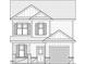 Detailed architectural drawing of a two-story home with shutters, covered porch, and one-car garage at 49 Goldenrod Loop, Clayton, NC 27520