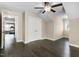 A bedroom featuring a ceiling fan, a closet, and hardwood floors at 494 Mulberry Banks Dr, Clayton, NC 27527
