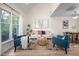 Bright living room featuring vaulted ceilings, large windows, stylish furniture, and wood-look flooring at 53 Forest Oaks Dr, Durham, NC 27705