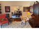 Cozy living room featuring comfortable seating and view into the formal dining area at 8 Greenside Ct, Durham, NC 27707