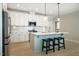 Bright kitchen featuring white cabinets, stainless steel appliances, and a light blue kitchen island at 83 Vandalia Ave, Chapel Hill, NC 27516