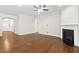 Spacious living room features hardwood floors and a cozy fireplace at 10 Currituck Ln, Durham, NC 27703