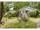 Charming exterior view of a single-story home with a yellow front door, stone walkway, mature landscaping, and a quaint front porch at 107 E Hammond St, Durham, NC 27704