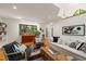 Bright living room boasts modern furniture, hardwood floors, and a large window with scenic views at 1213 Blackwood Mountain Rd, Chapel Hill, NC 27516