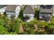 Aerial view of the backyard and neighboring homes, highlighting the outdoor living spaces at 1632 Ferntree Ct, Morrisville, NC 27560