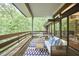 Outdoor deck with modern furniture and treetop views at 220 Glenhill Ln, Chapel Hill, NC 27514