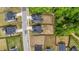 An aerial view showing a well-planned neighborhood surrounded by natural beauty and tree coverage at 2215 Montebell View Dr, Fuquay Varina, NC 27526
