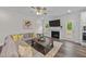 Comfortable living room with a plush sectional sofa, fireplace, and stylish decor for a cozy atmosphere at 2215 Montebell View Dr, Fuquay Varina, NC 27526